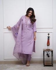 Women’s Beautiful Embroidered Work Kurti Pant and Printed Dupatta Set