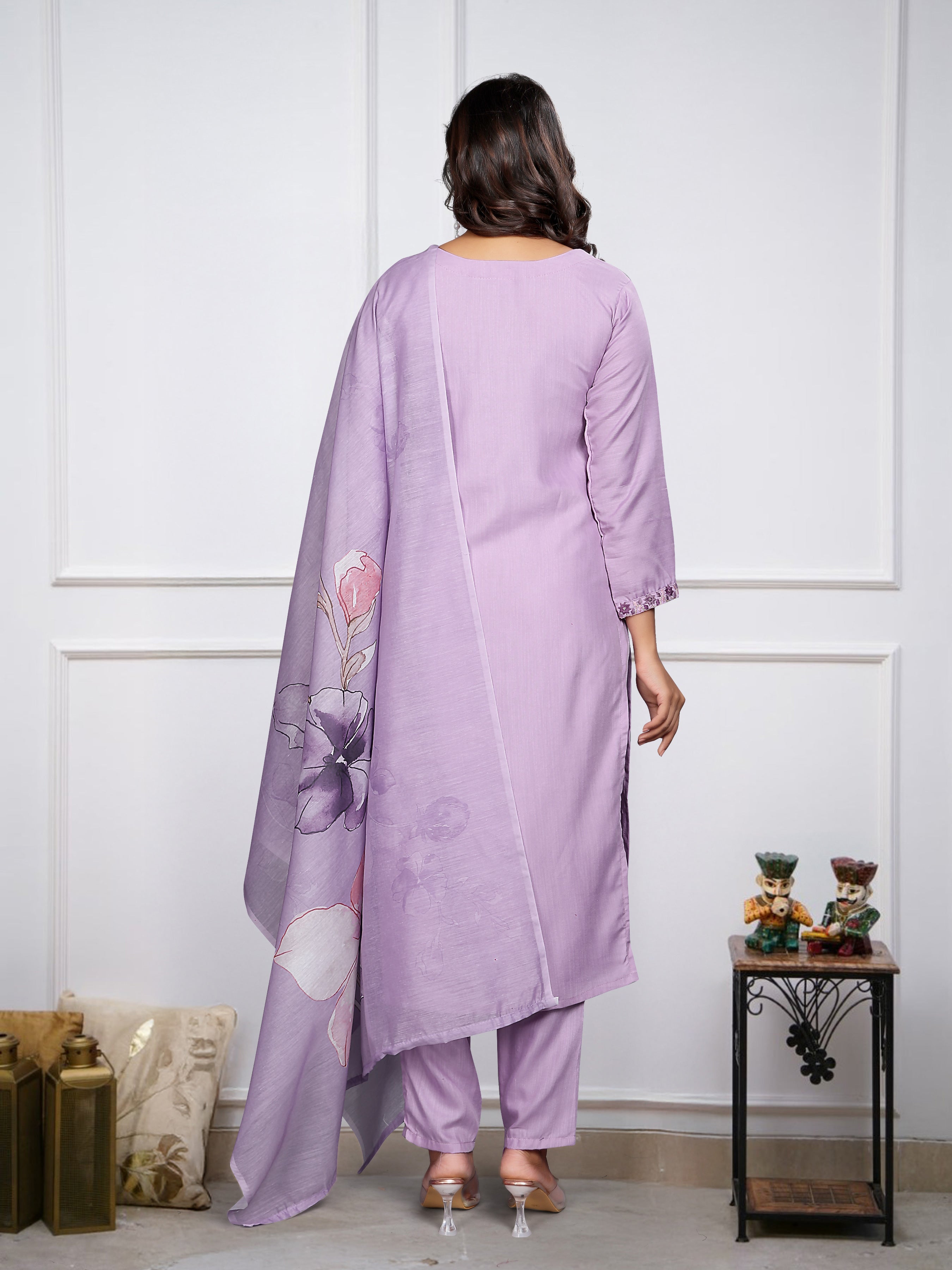 Women’s Beautiful Embroidered Work Kurti Pant and Printed Dupatta Set
