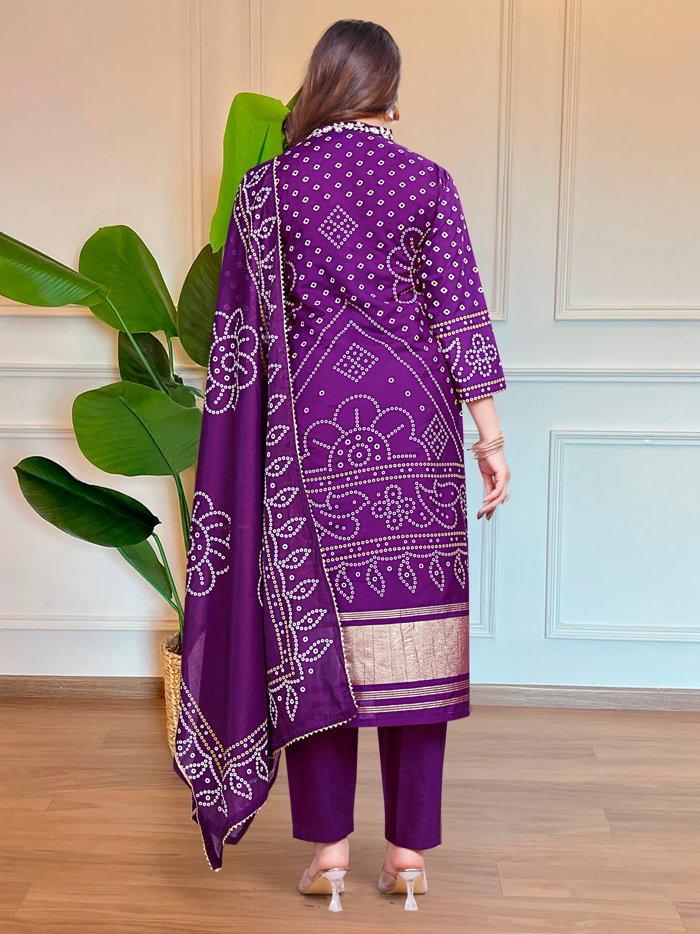 Designer Purple Bandhani Print Kurti For Women