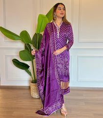 Designer Purple Bandhani Print Kurti For Women