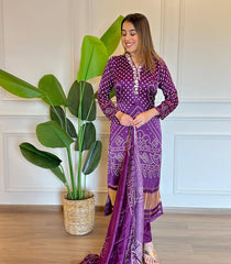 Designer Purple Bandhani Print Kurti For Women