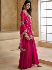 Ethnic Motifs Embroidered Sequence Scalloped Kurti With Sharara & Dupatta Set