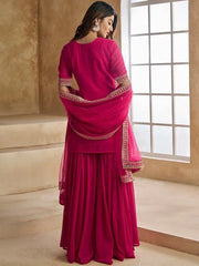 Ethnic Motifs Embroidered Sequence Scalloped Kurti With Sharara & Dupatta Set