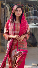"Elegant Traditional Printed Lawn Suit with Matching Dupatta"