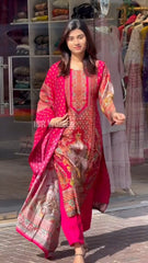 "Elegant Traditional Printed Lawn Suit with Matching Dupatta"