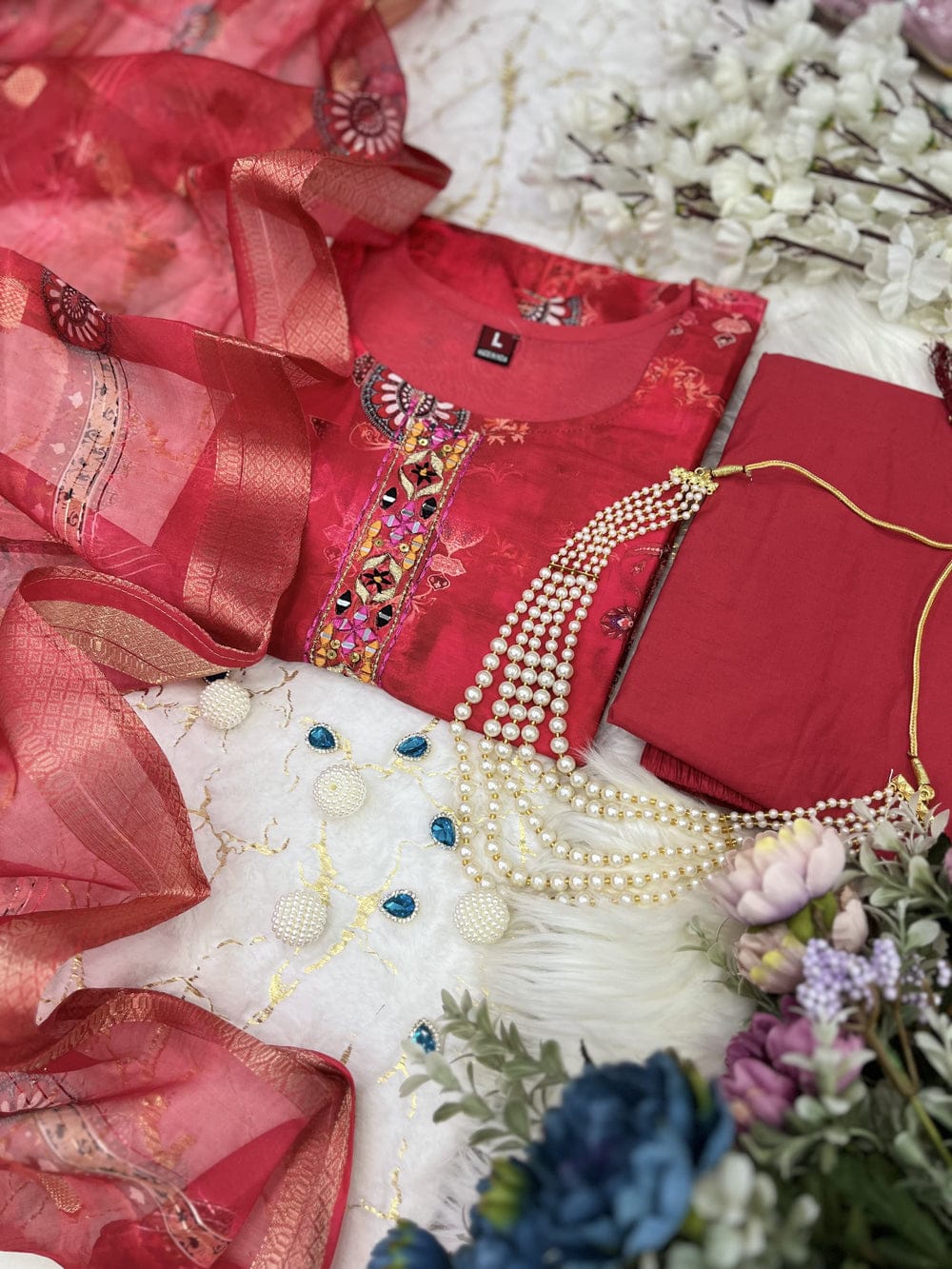 Festive Flares – Red Embellished Ethnic Ensemble