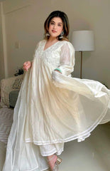 Graceful White Floral Embroidered Ethnic Gown