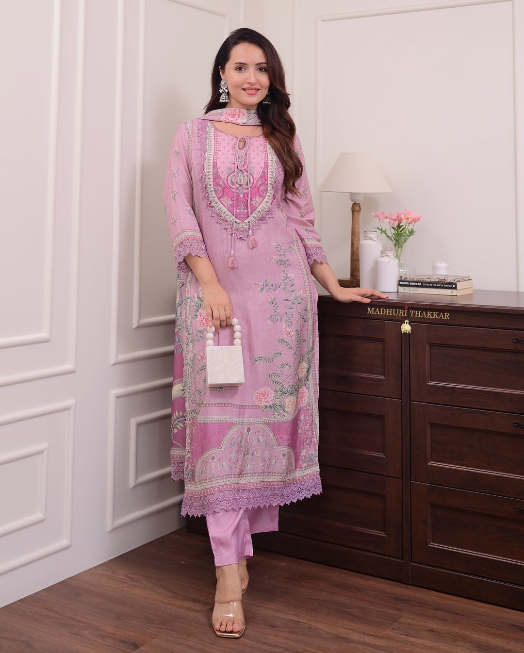 Soft Lilac Floral Embroidered Ethnic Suit