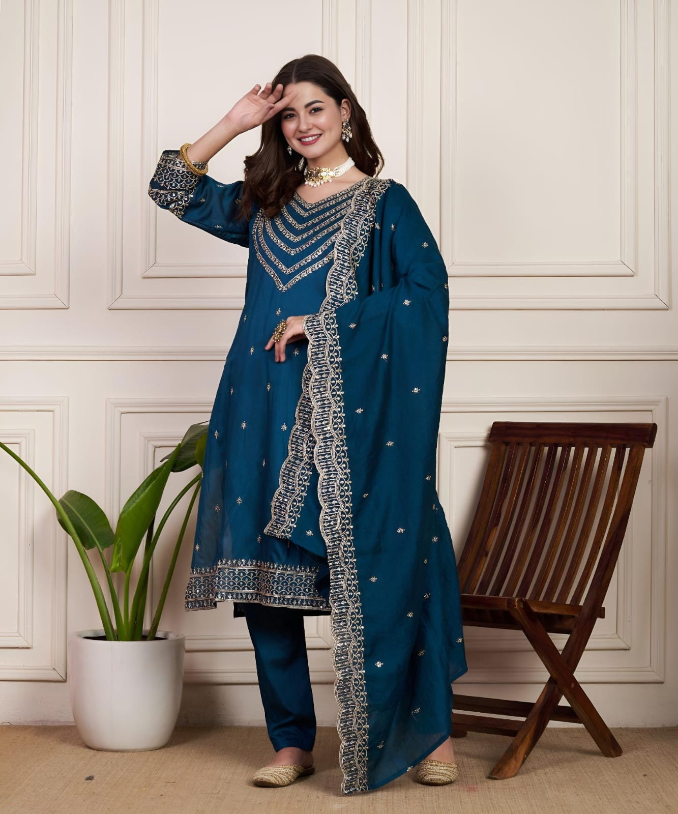 Ocean Elegance – Festive Teal Suit Ensemble