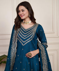 Ocean Elegance – Festive Teal Suit Ensemble