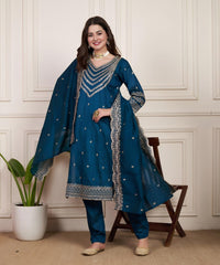 Ocean Elegance – Festive Teal Suit Ensemble