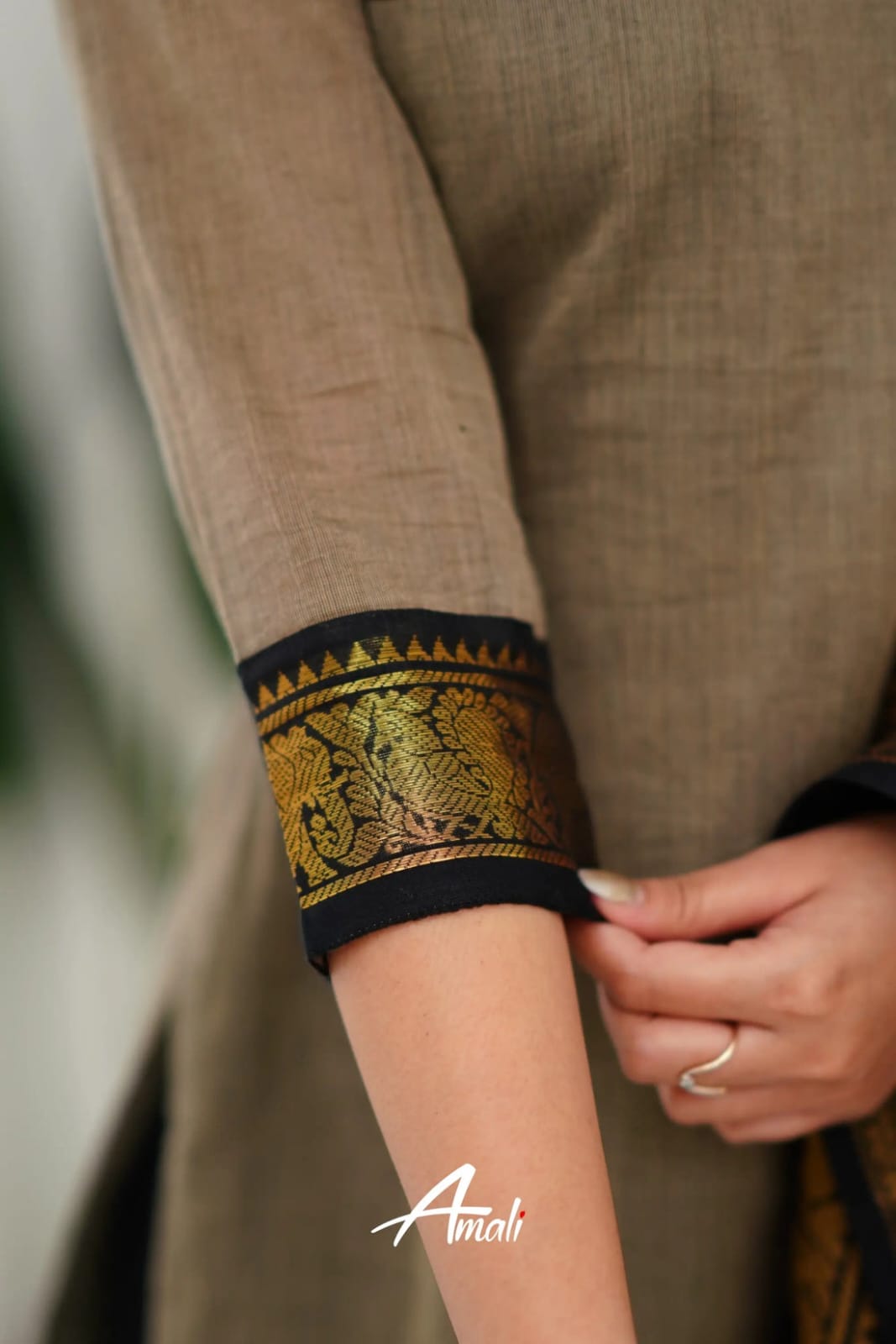 Graceful Ethnic Wear: Grey Churidar Suit with Rich Gold Detailing