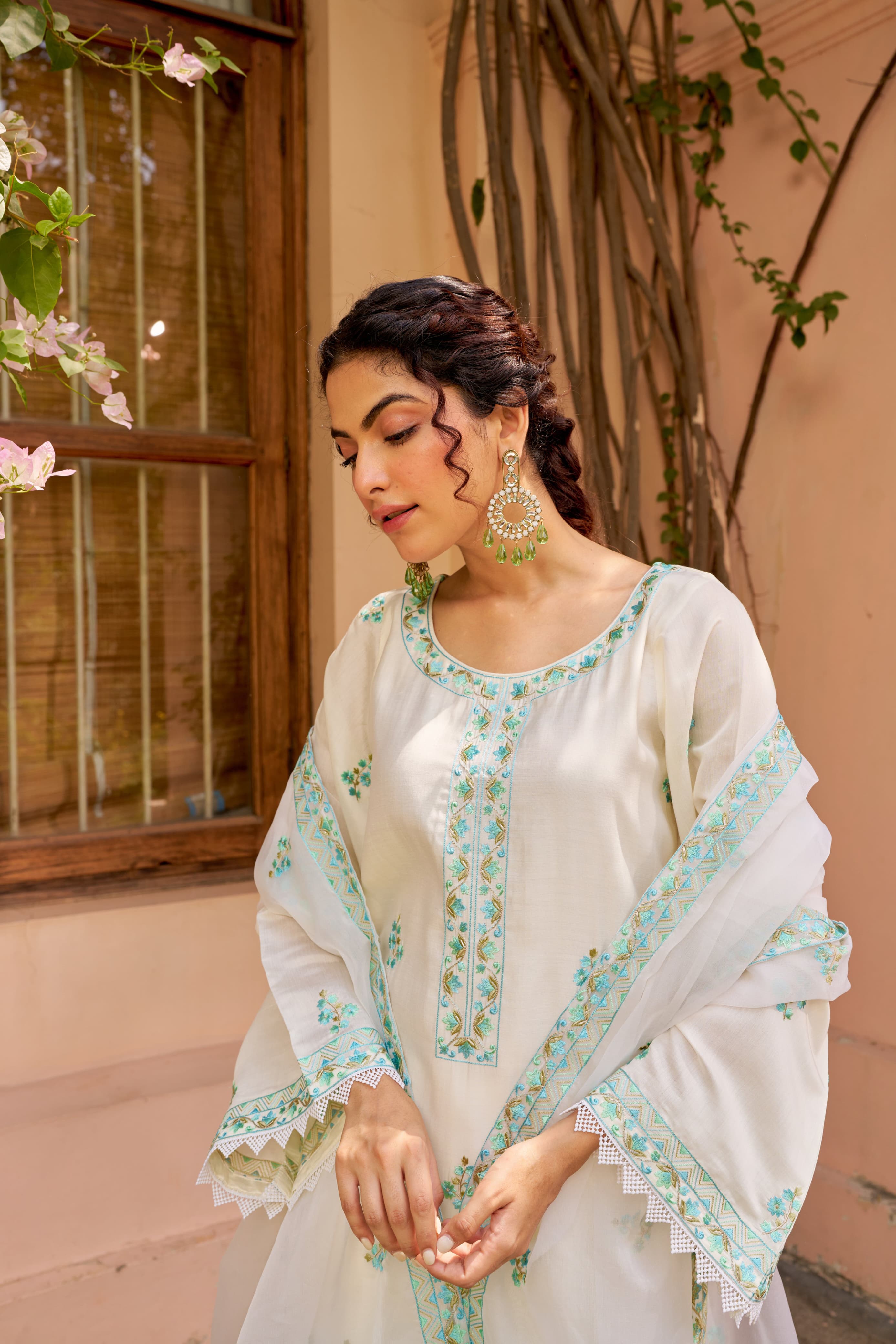 Ivory Garden – Embroidered Pastel Kurta Set