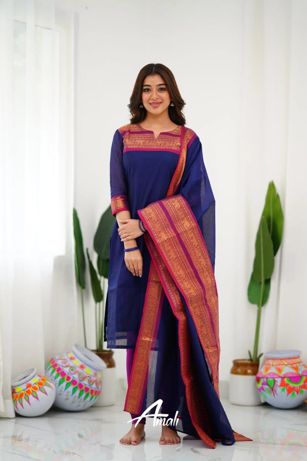 Stunning Navy Blue Kurta Set with Rich Gold Embroidery