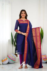 Stunning Navy Blue Kurta Set with Rich Gold Embroidery