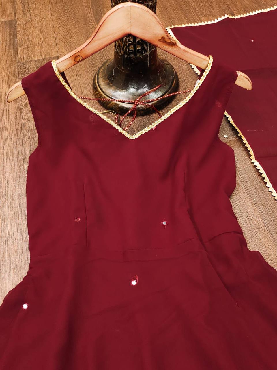 "Graceful Maroon Flared Anarkali with Dupatta – Festive Wear"