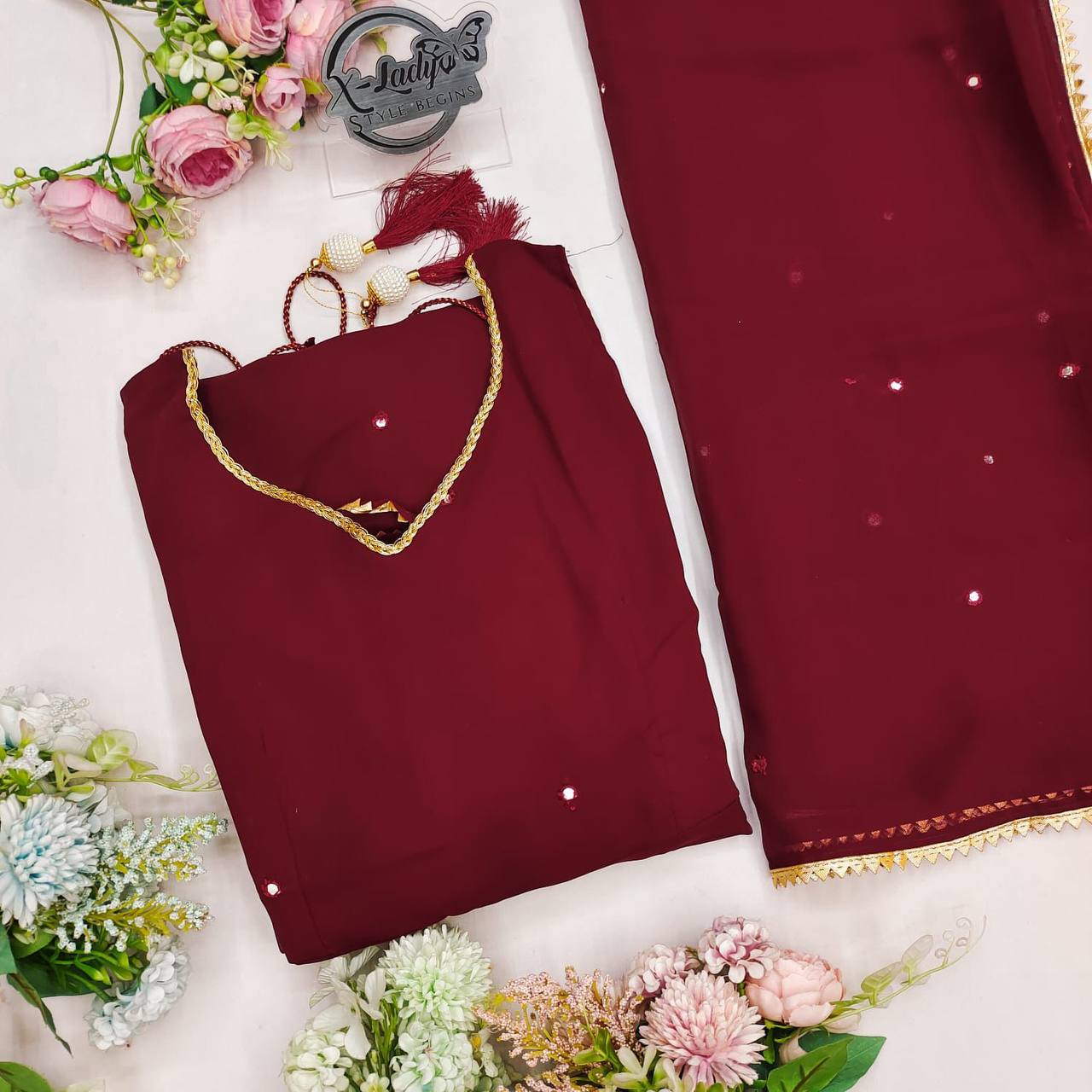"Graceful Maroon Flared Anarkali with Dupatta – Festive Wear"