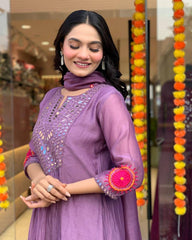 "Rust Mirror-Work Anarkali Set with Tassel Detailing – Festive Elegance"