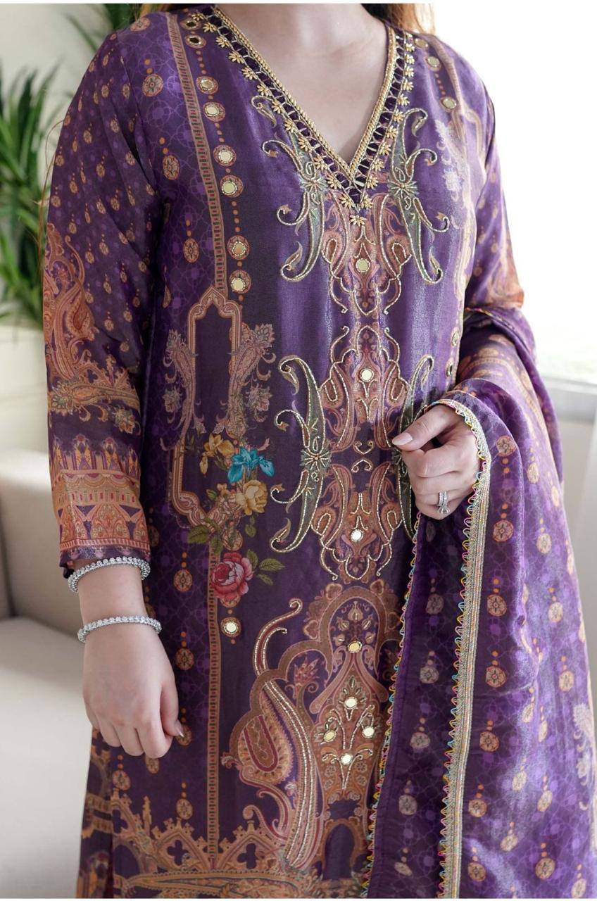 "Royal Purple Embroidered Suit Set with Mirror Work – Luxe Traditional Ensemble"