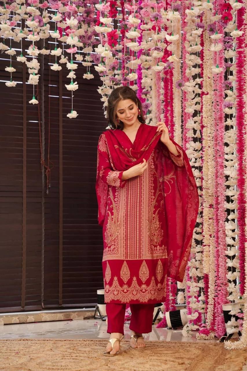 "Elegant Maroon Embroidered Lawn Suit – Festive Collection"