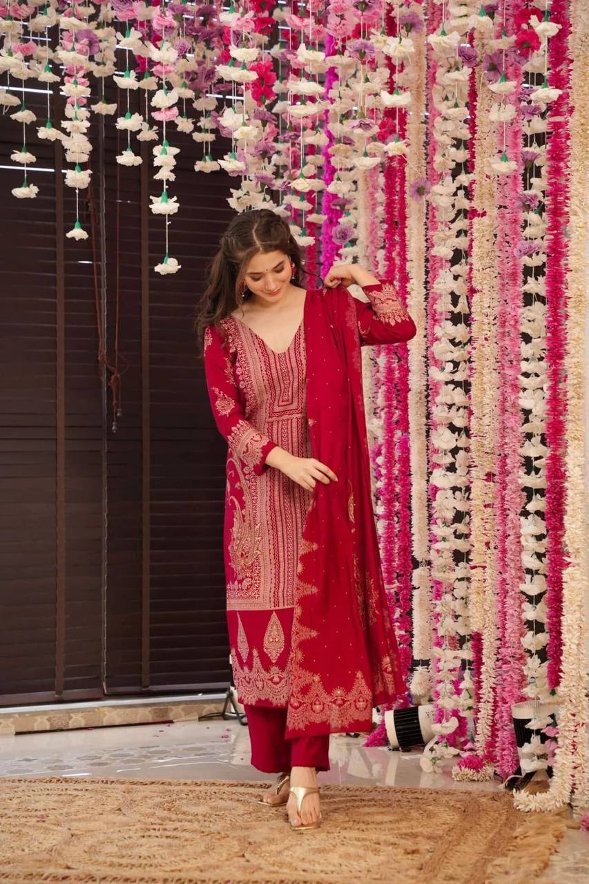 "Elegant Maroon Embroidered Lawn Suit – Festive Collection"