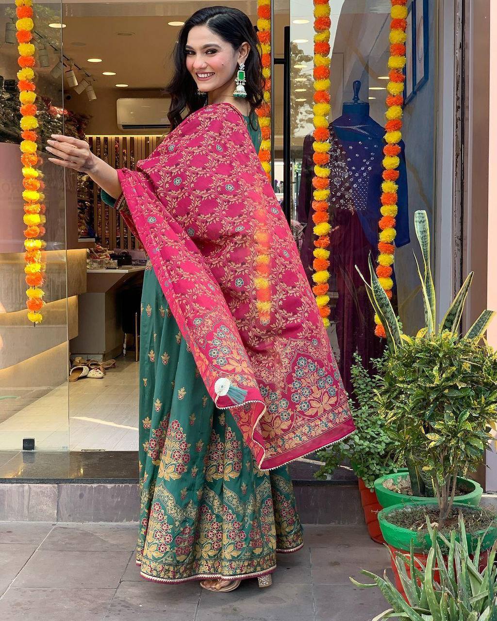 "Elegant Teal Anarkali Set with Embroidered Dupatta – Festive Wear Collection"