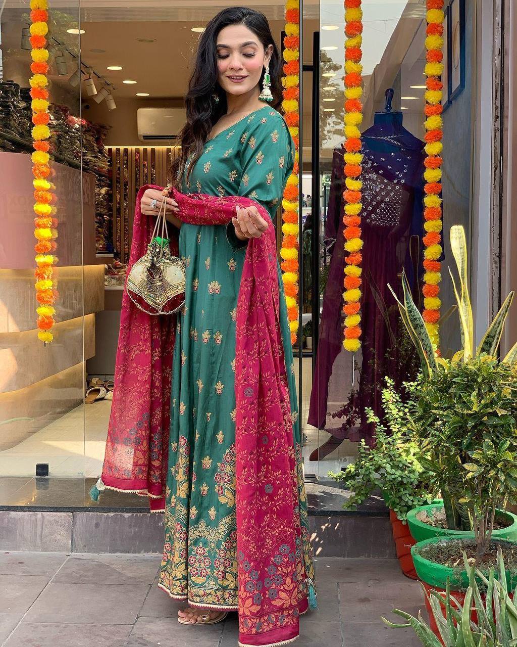 "Elegant Teal Anarkali Set with Embroidered Dupatta – Festive Wear Collection"