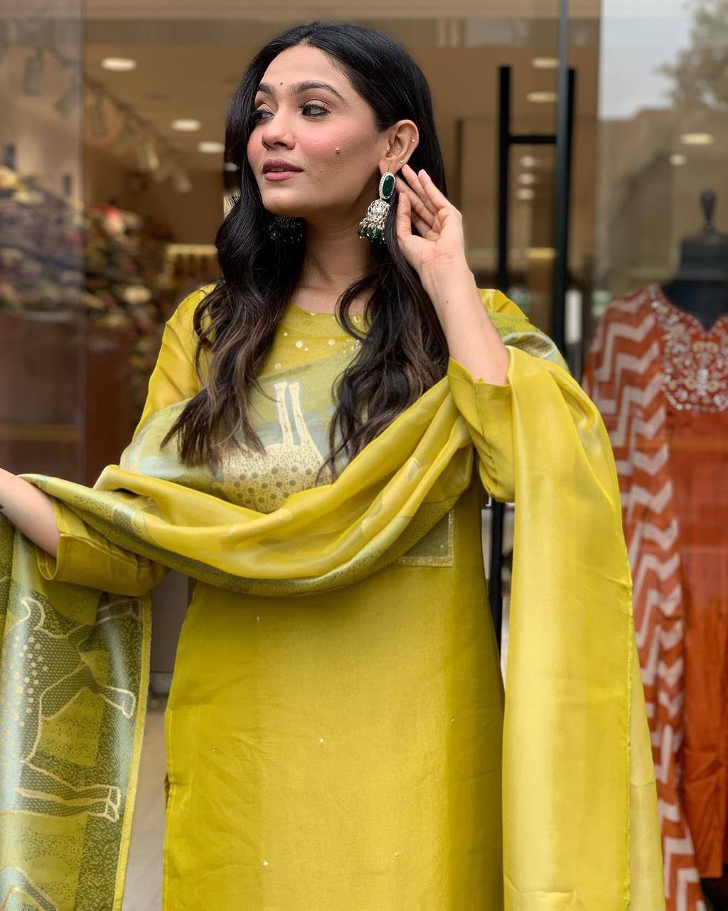 Elegant Yellow Kurta Set with Animal Print Dupatta