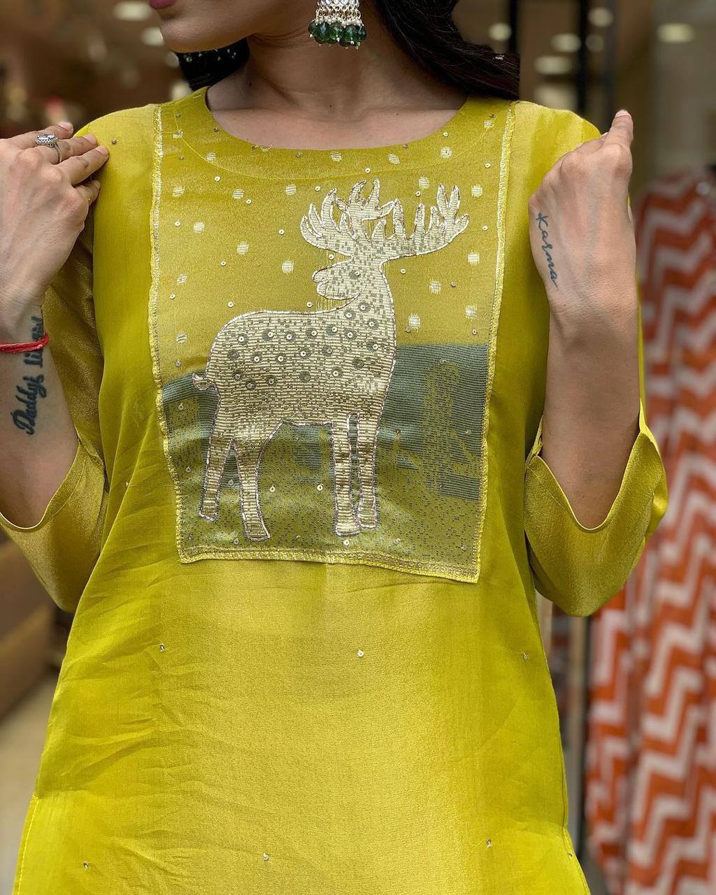 Elegant Yellow Kurta Set with Animal Print Dupatta