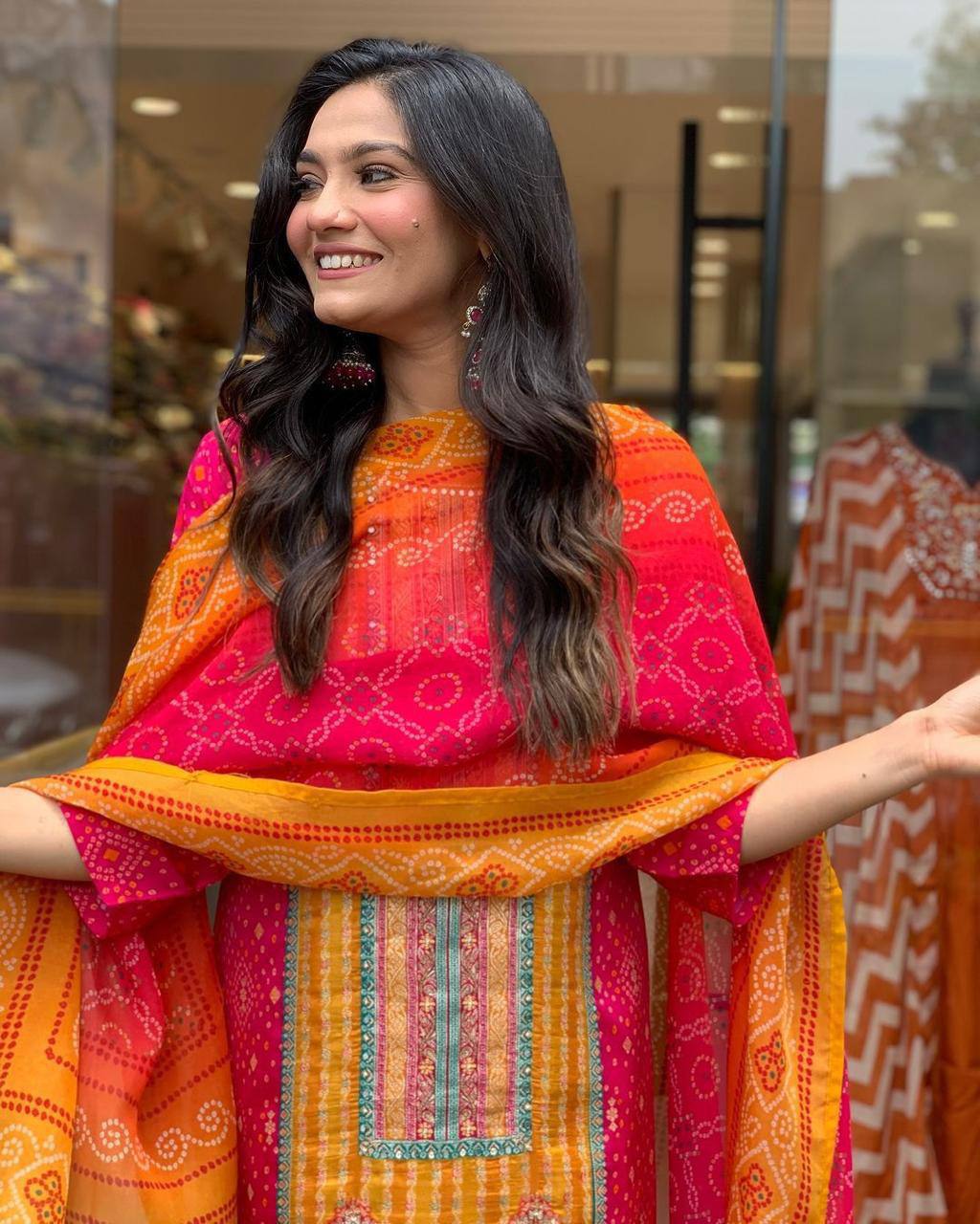 Elegant Pink & Orange Traditional Suit with Embroidery