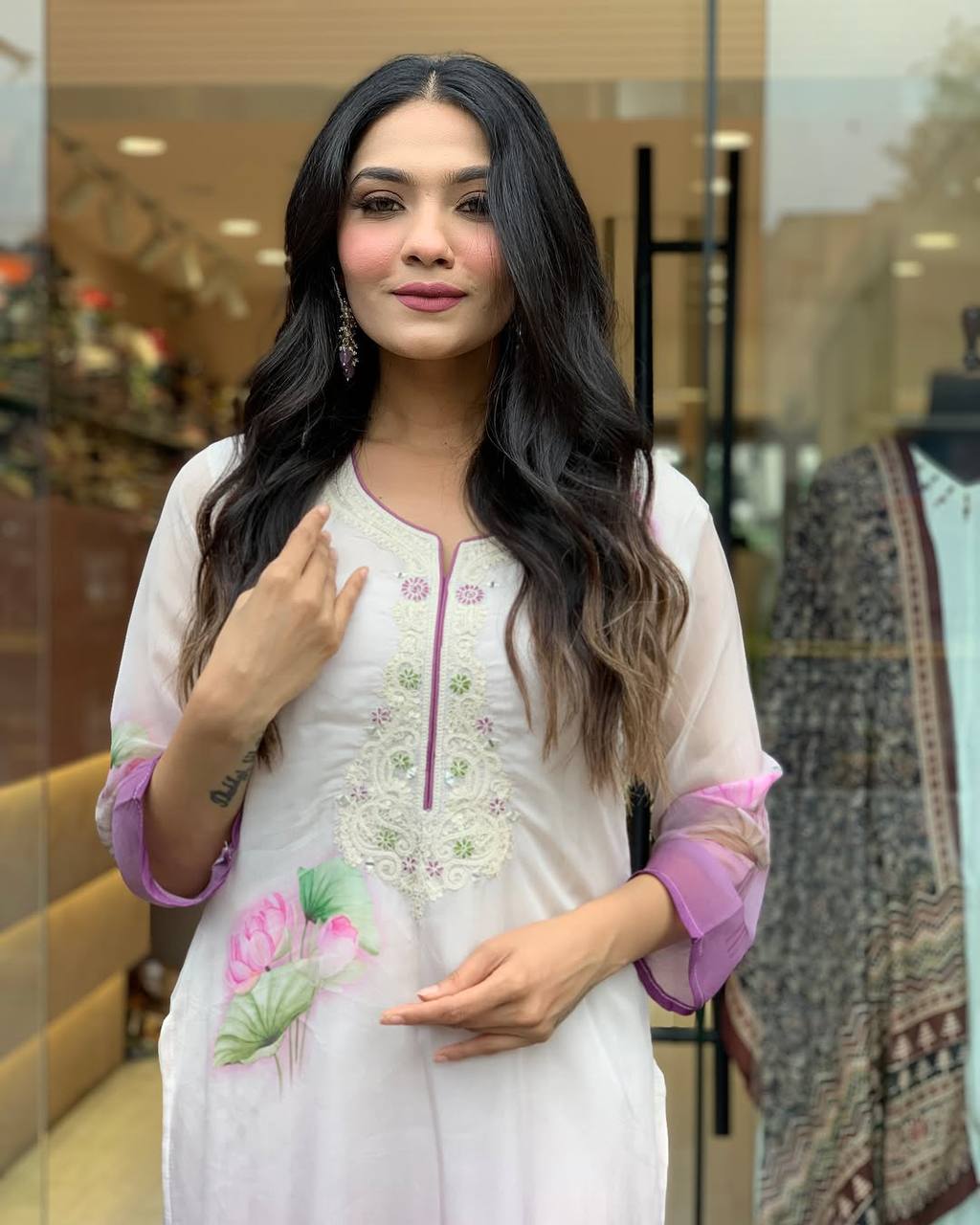 Elegant Ombre Floral Embroidered Kurta with Dupatta