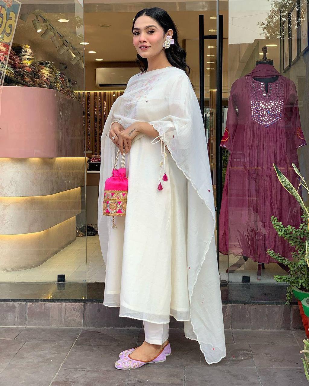 Traditional White Chikankari Suit with Colorful Detailing