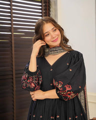 Elegant Black Embroidered Anarkali Suit