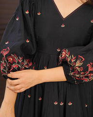 Elegant Black Embroidered Anarkali Suit