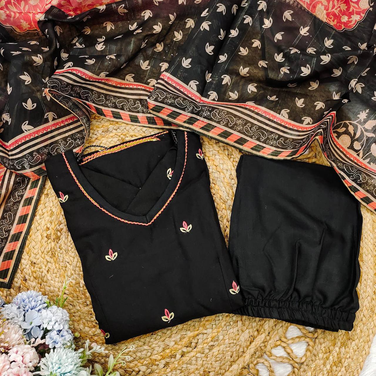 Elegant Black Embroidered Anarkali Suit
