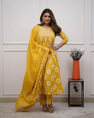 "Sunshine Yellow Printed Cotton Kurta Set – Brighten Up Your Everyday Look"