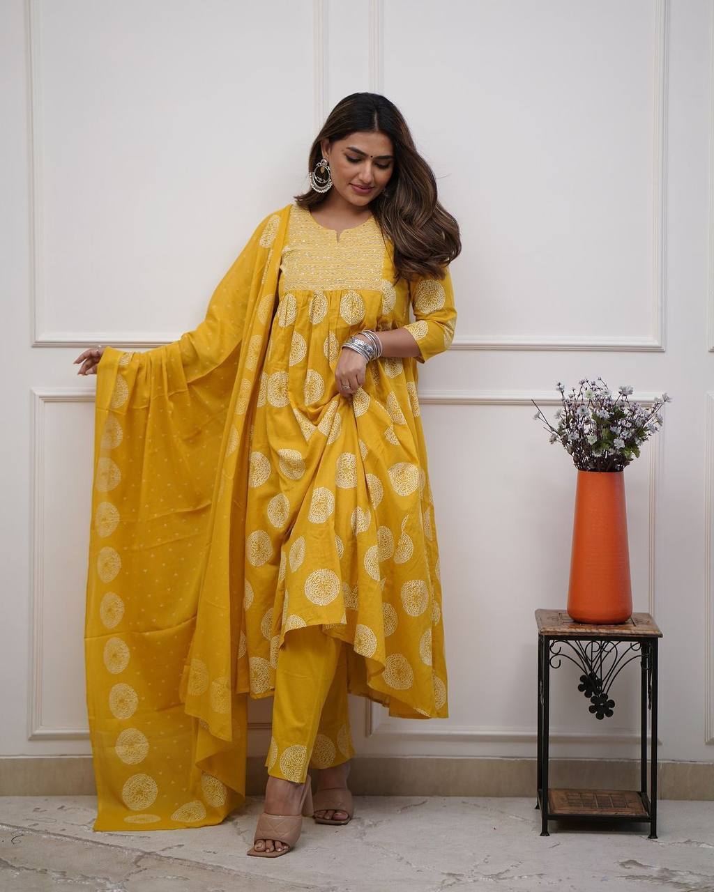 "Sunshine Yellow Printed Cotton Kurta Set – Brighten Up Your Everyday Look"