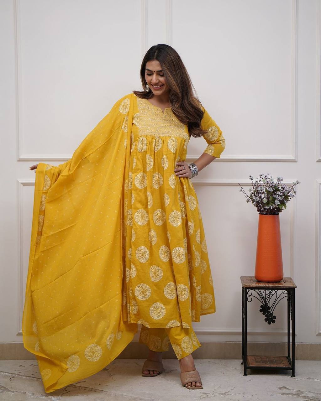 "Sunshine Yellow Printed Cotton Kurta Set – Brighten Up Your Everyday Look"