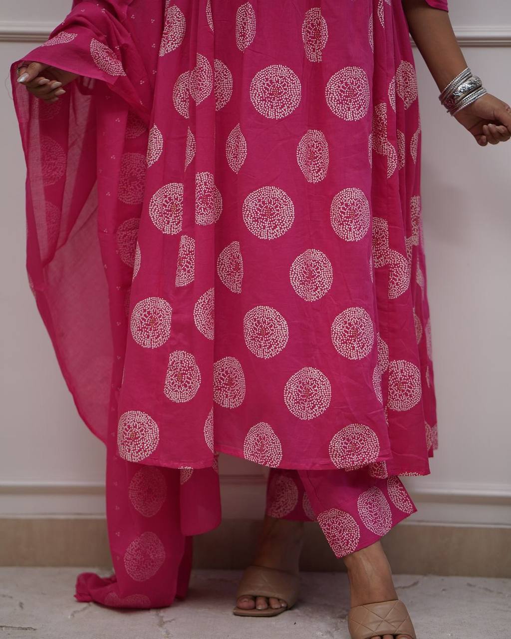 "Hot Pink Bandhani-Print Cotton Kurta Set – Everyday Elegance with Comfort"