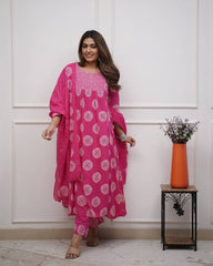 "Hot Pink Bandhani-Print Cotton Kurta Set – Everyday Elegance with Comfort"